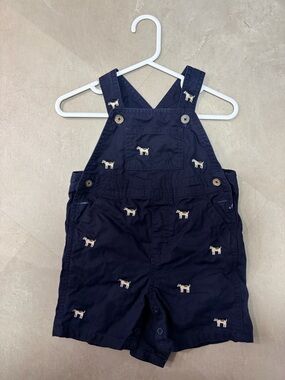 Janie and Jack | Navy Blue All-Over Embroidered Dog Shortall | 6-12M